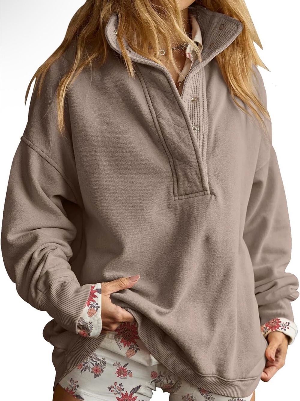 NWT Oversized Henley Neck Pullover Top